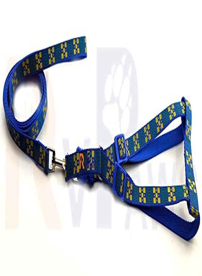 Pups&Pets طقم سرج ومقود قابل للتعديل من النايلون الناعم المطبوع من Pups&Pets للحيوانات الأليفة، مناسب للجراء والقطط والقطط الصغيرة - (15 مم، أزرق) صغير - Image 1